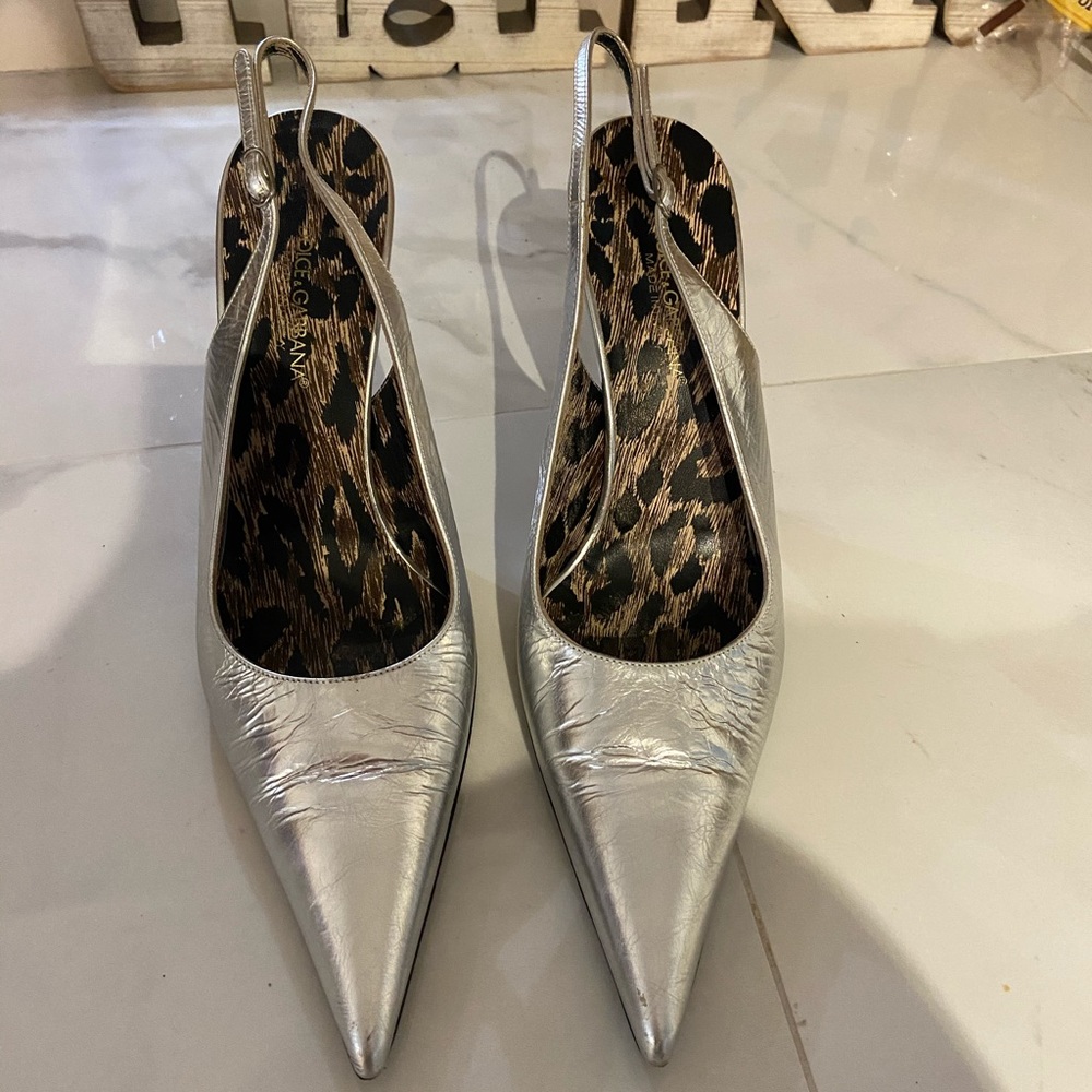 Dolce Gabbana silver low heels with strap